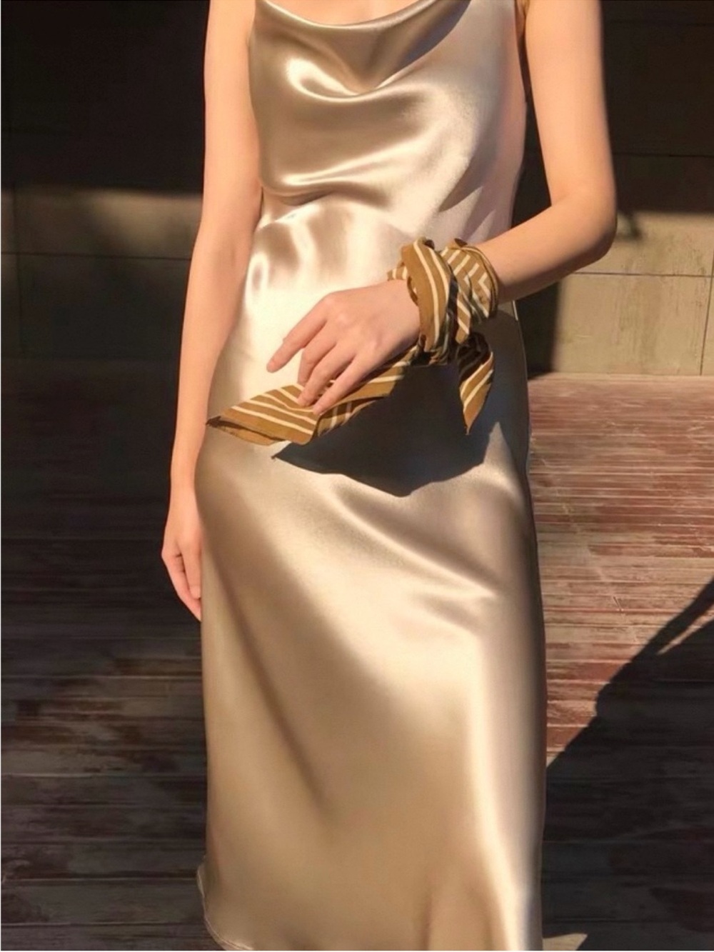 New NWT Slide Show satin cowl neck midi dress size 2 bronze
